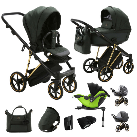 ADAMEX Kočárek kombinovaný Belissa Special Edition Dark Green/Gold +KIDDY Evoluna i-size 2+základna