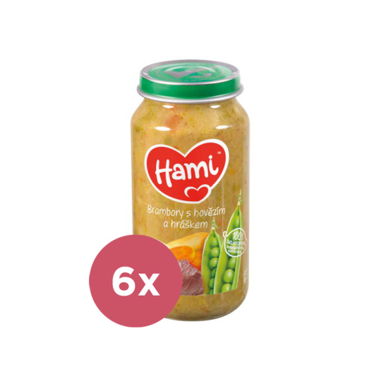 6x HAMI Brambory s hovězím a hráškem (250 g) - masozeleninový příkrm