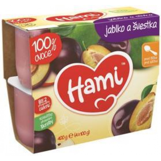 HAMI 100 % ovoce švestka a jablko (4 x 100 g) - ovocný příkrm