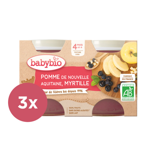 3x BABYBIO Příkrm jablko borůvky 2x 130 g