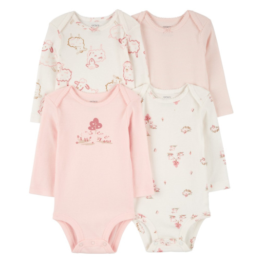 CARTER'S Body dlouhý rukáv Pink/Ivory holka 4ks 12m/vel. 80