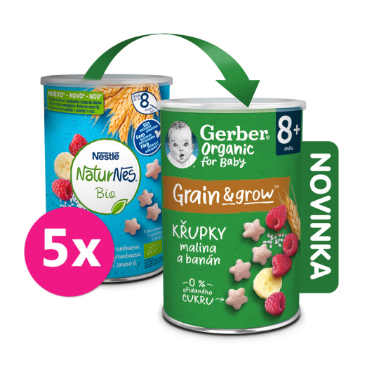 5x GERBER Organic křupky s malinou a banánem 35 g