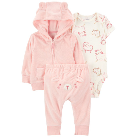 CARTER'S Set 3dílný mikina, body kr. rukáv, tepláky Pink Sheep holka 12m/vel. 80