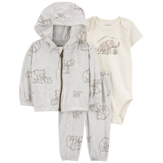 CARTER'S Set 3dílný mikina, tepláky, body kr. rukáv Gray Elephant neutral MFL 6m/vel. 68