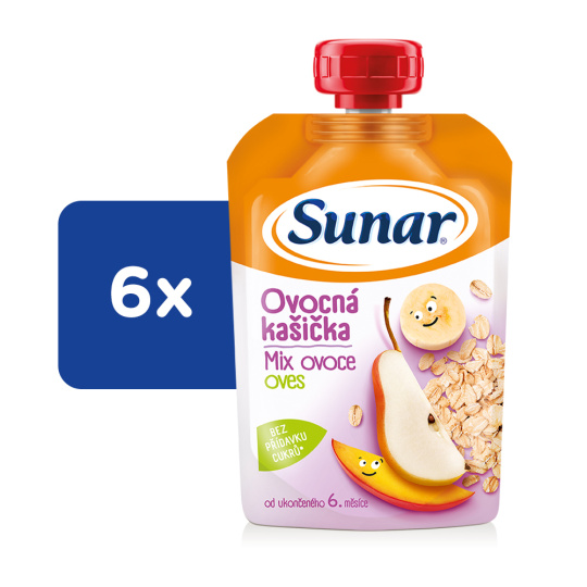 6x SUNAR Kapsička Ovocná kašička mix ovoce, ovesné vločky 120 g