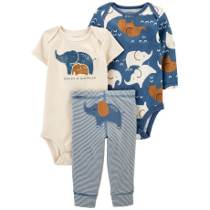 CARTER'S Set 3dílný body dl. rukáv, body kr. rukáv, tepláky Blue Elephant chlapec LBB NB/ vel. 56