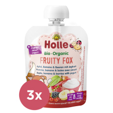 3x HOLLE BIO Fruity fox - dětské ovocné pyré s jogurtem 85 g