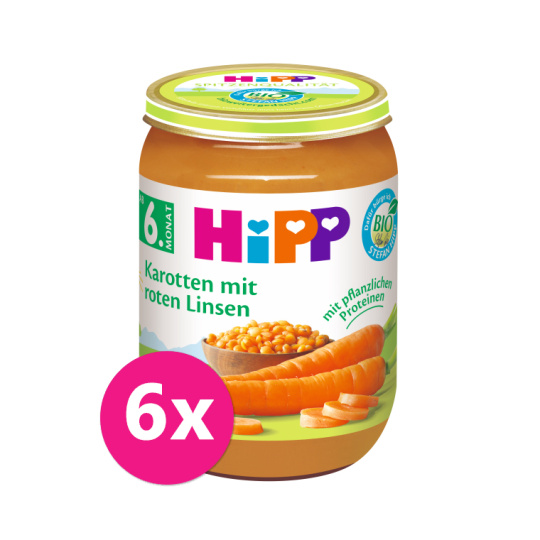 6x HiPP BIO mrkev s čočkou od 6. měsíce, 190 g