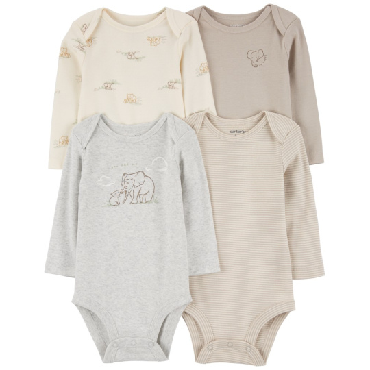 CARTER'S Body dlouhý rukáv Gray Elephant neutral 4ks 9m/vel. 74