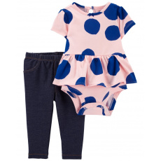 CARTER'S Set 2dílný legíny, body kr. rukáv PinkBlue Dots holka NB/ vel. S 56