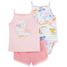 CARTER'S Set 3dílný body na ramínka, tílko, kraťasy Pink Sunshine holka 24m