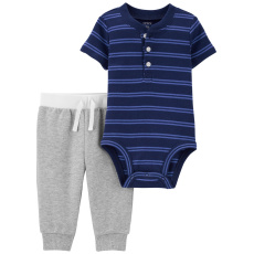 CARTER'S Set 2dílný body kr. rukáv, tepláky Blue Stripes kluk 12m