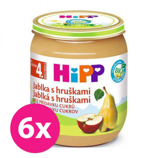 6x HiPP BIO Jablka s hruškami 125 g, 4m+