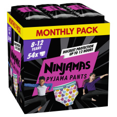 NINJAMAS Kalhotky plenkové Pyjama Pants Srdíčka, 54 ks, 8 let, 27kg-43kg