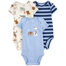 CARTER'S Body krátký rukáv Blue Animals kluk 3ks 12m/vel. 80