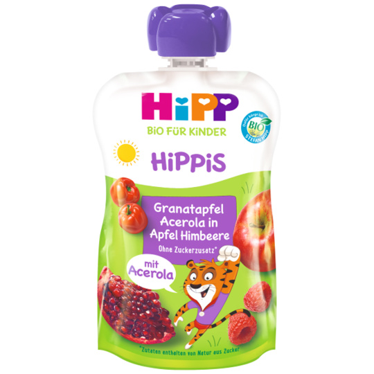 HiPP BIO HiPPiS Jablko-Maliny-Granátové jablko-Acerola od uk. 1. roku, 100 g