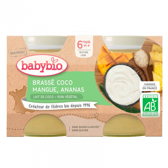 BABYBIO Brassé z kokosového mléka mango jablko 2x130 g