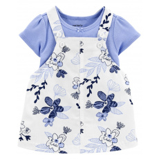 CARTER'S Set 2dílný body kr. rukáv, šaty na kšandy Blue Floral dívka 24m