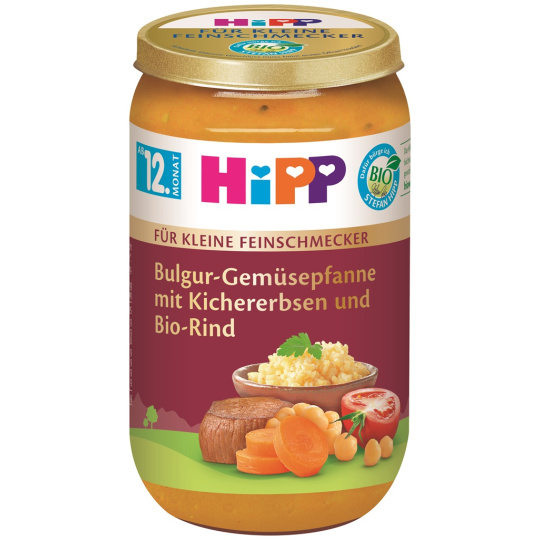 HiPP BIO "Malý Gurmán" Bulgur se zeleninou a cizrnou a hovězím masem od 12. měsíce, 250 g