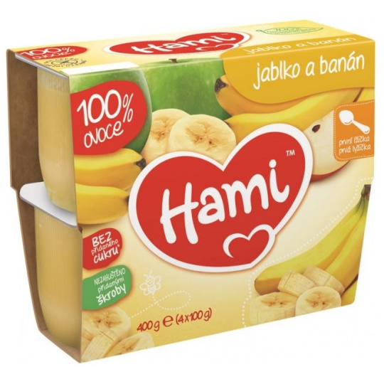 HAMI 100 % ovoce jablko a banán (4 x 100 g) - ovocný příkrm