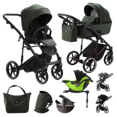 ADAMEX Kočárek kombinovaný Mobi New Lux Green + KIDDY Evoluna i-size 2 + základna