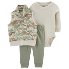 CARTER'S Set 3dílná vesta, tepláky, body dl. rukáv Green Camo chlapec 9m