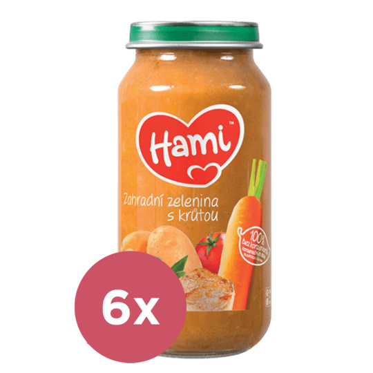 6x HAMI Zahradní zelenina s krůtou (250 g) - masozeleninový příkrm