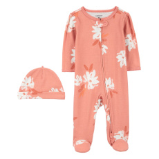 CARTER'S Set 2dílný overal, čepice Pink Floral holka MFL 3m/vel. 62