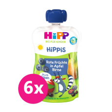 6x HIPP BIO HiPPiS Jablko-Hruška-Červené ovoce + železo od uk. 1. roku, 100 g