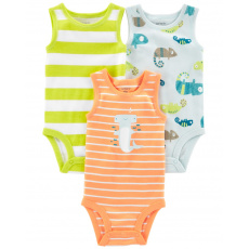 CARTER'S Body bez rukávů Stripes Animals kluk 3ks 18m