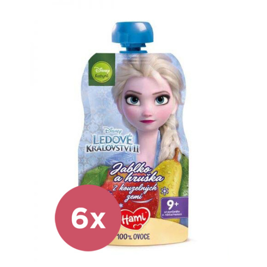 6x HAMI Disney Frozen Elsa ovocná kapsička Jablko a Hruška 110 g, 9+