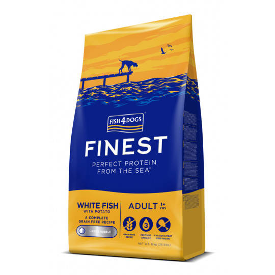 FISH4DOGS Granule velké pro dospělé psy Finest bílá ryba s bramborami 12 kg, 1+