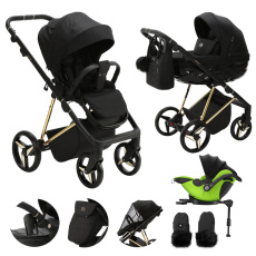 ADAMEX Kočárek kombinovaný Quantum Special Edition Black/Gold + KIDDY Evoluna i-size 2 + základna