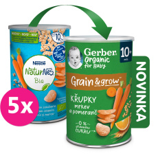 5x GERBER Organic křupky s mrkví a pomerančem 35 g, 10m+