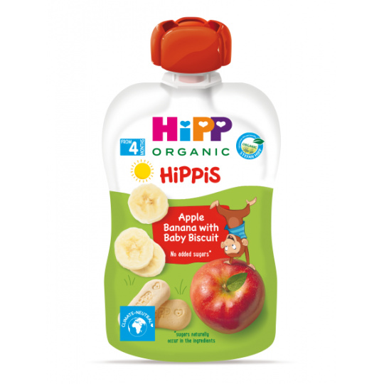 HiPP HiPPiS BIO Jablko, banán a Baby sušenky 100 g, 4m+