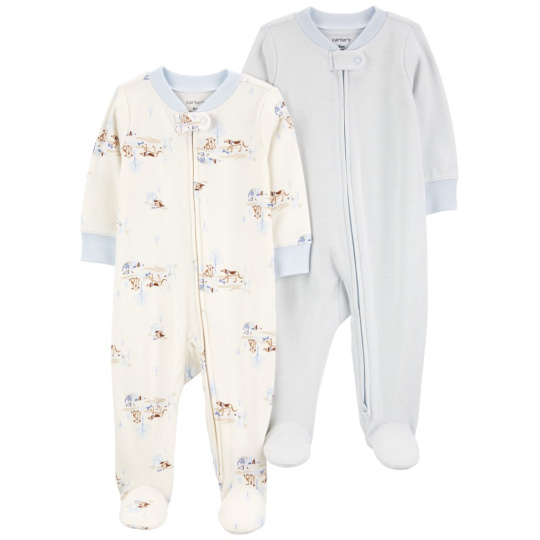 CARTER'S Overal na zip Sleep&Play Blue Dog/Stripe kluk 2ks 3m/vel. 62