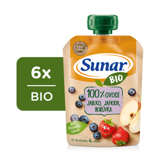 6x SUNAR BIO ovocná kapsička jablko, jahoda, borůvka 4m+, 100 g