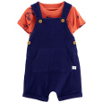 CARTER'S Set 2dílný triko kr. rukáv, kraťasy na kšandy Navy Orange kluk 6m