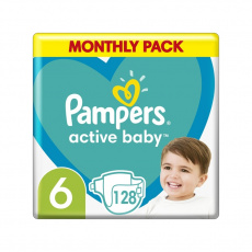 PAMPERS Active Baby Pleny jednorázové 6 (13-18 kg) 128 ks - MĚSÍČNÍ ZÁSOBA