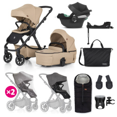 PETITE&MARS Kočárek kombinovaný ICON 2v1 Mocha Beige XXL RWS + CYBEX Aton B2 i-Size + základna