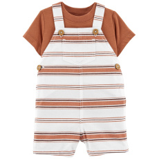 CARTER'S Set 2dílný triko kr. rukáv, kraťasy na kšandy Brown Stripes kluk 3m