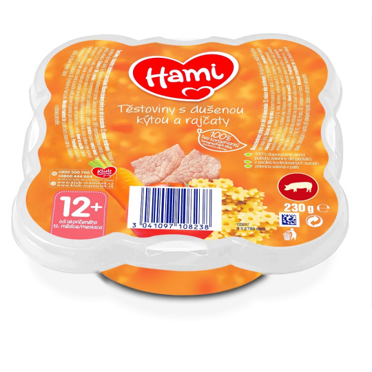 HAMI Malý Gurmán: Těstoviny s dušenou kýtou a rajčaty (230 g)