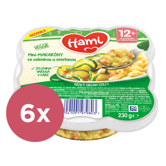 6x HAMI Talířek masozeleninový Mini-makaróny se zeleninou a smetanou 230g, 12+