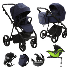 ADAMEX Kočárek kombinovaný Blanc Standard Blue + KIDDY Evoluna i-size 2 + základna