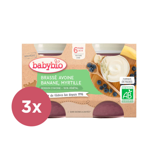 3x BABYBIO Brassé z ovesného mléka banán borůvka 2x 130 g